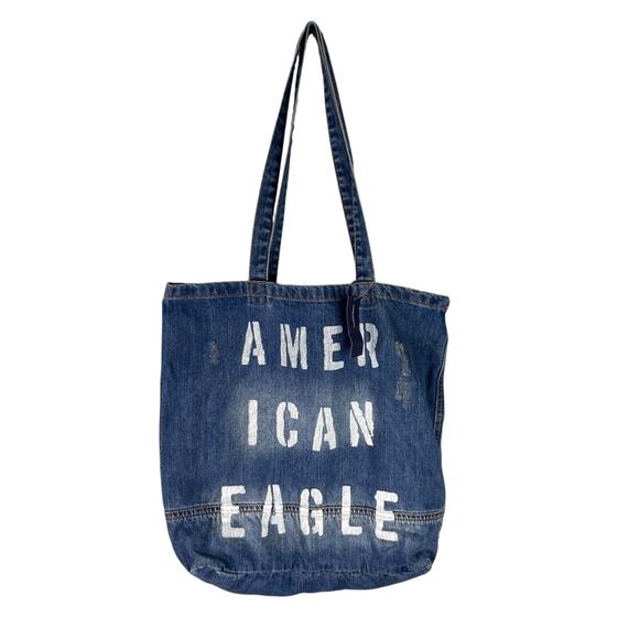American Eagle Denim Tote Bag Distressed Logo New - Picture 11 of 16